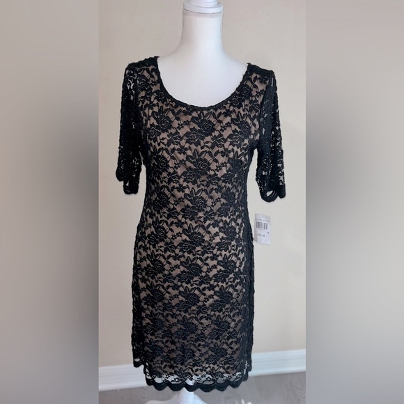 Connected Apparel Cocktail Black Lace Illusion Dress, NWT - Picture 2 of 9